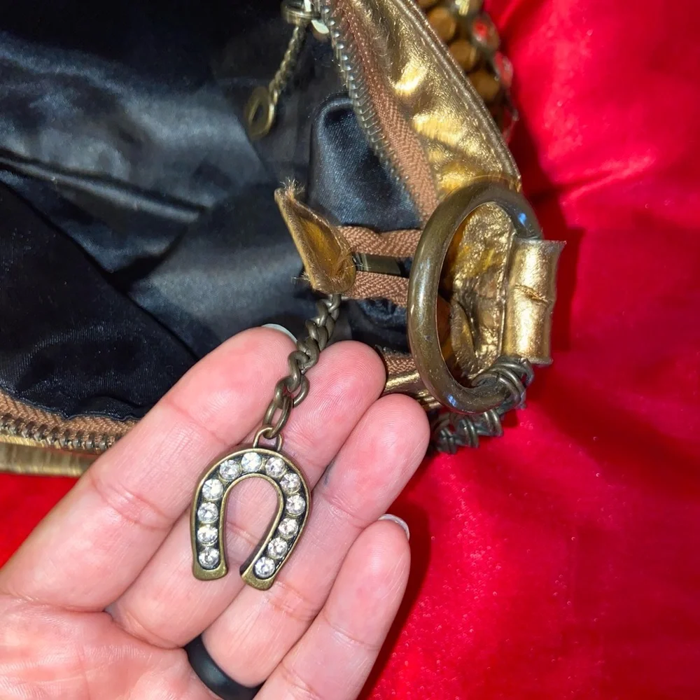 Betsey Johnson Gold Jeweled Shoulder Bag with Red Accents